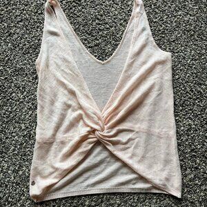 Lululemon Pink Knit Tank Top Sleeveless Knotted Womens S-M Low Cut Back Sheer